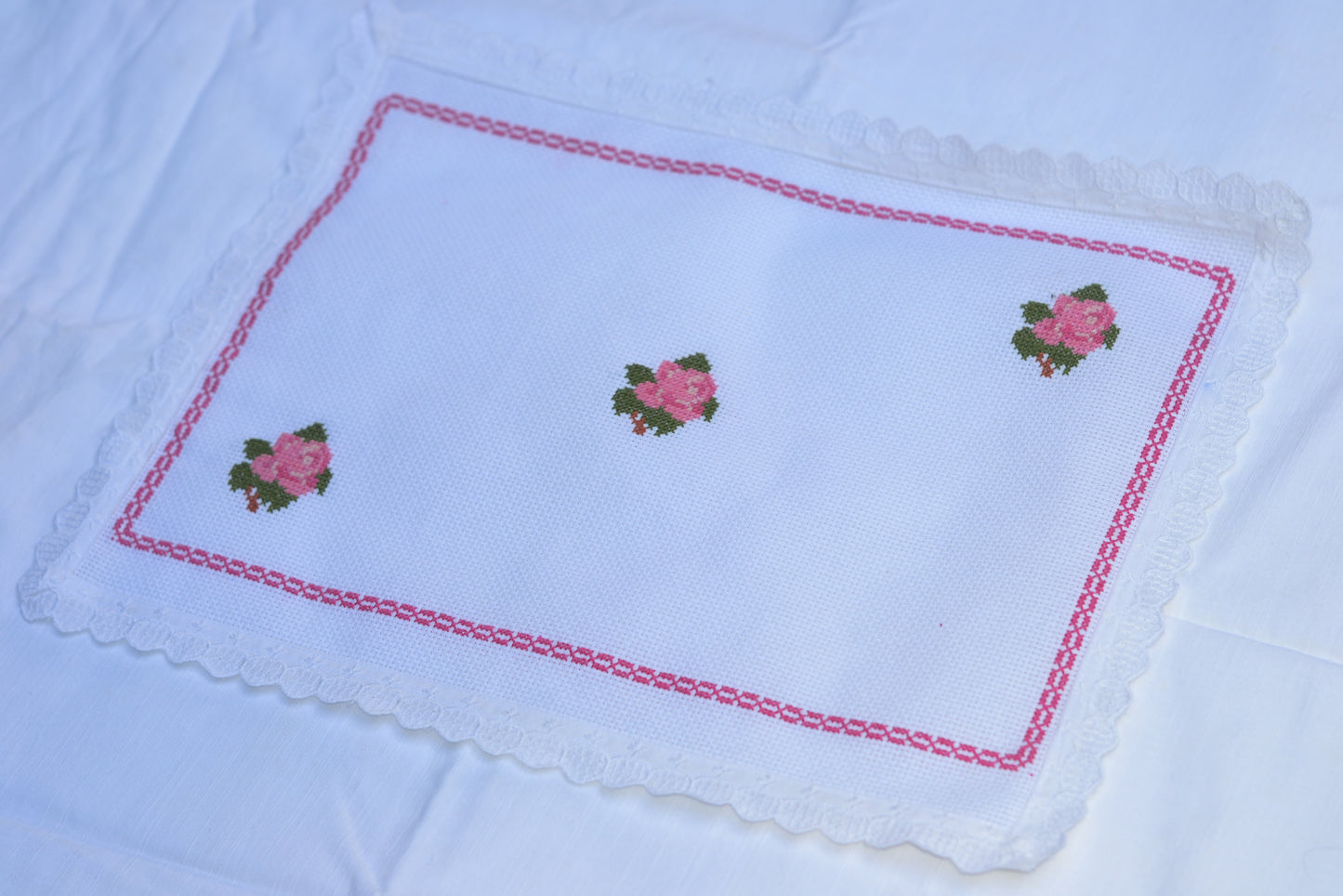 Cross Stitch Tray Cloth - Red Rose