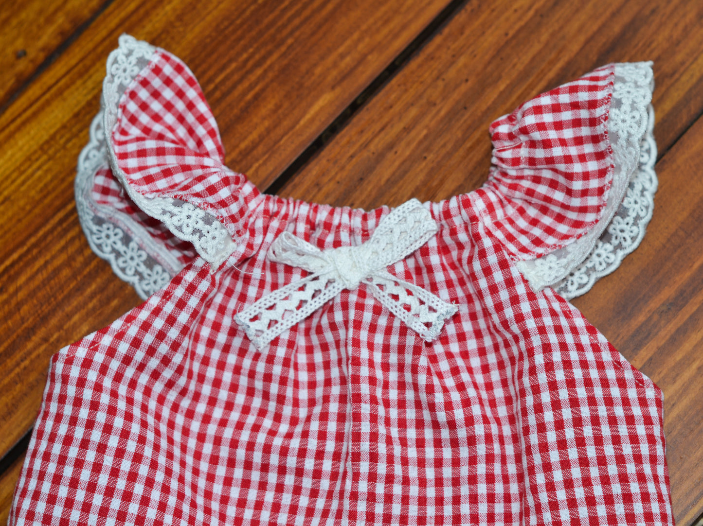 Seersucker Romper - Red Checks with Head band