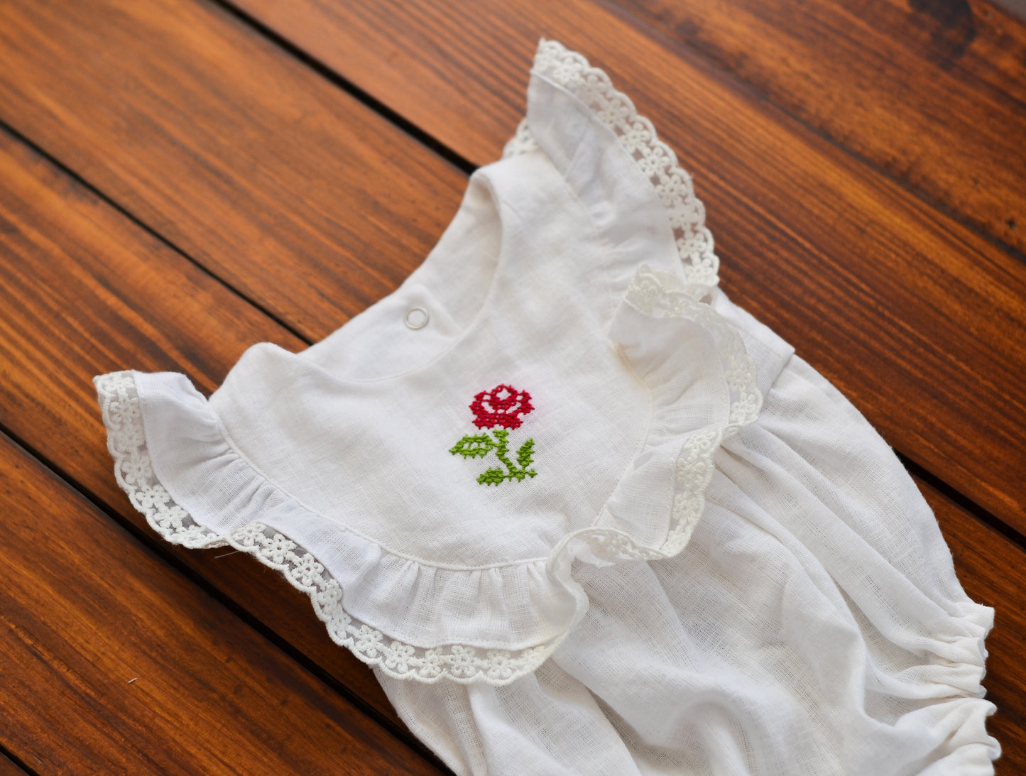 Ivory Romper with Cross Stitch Embroidery on Yoke