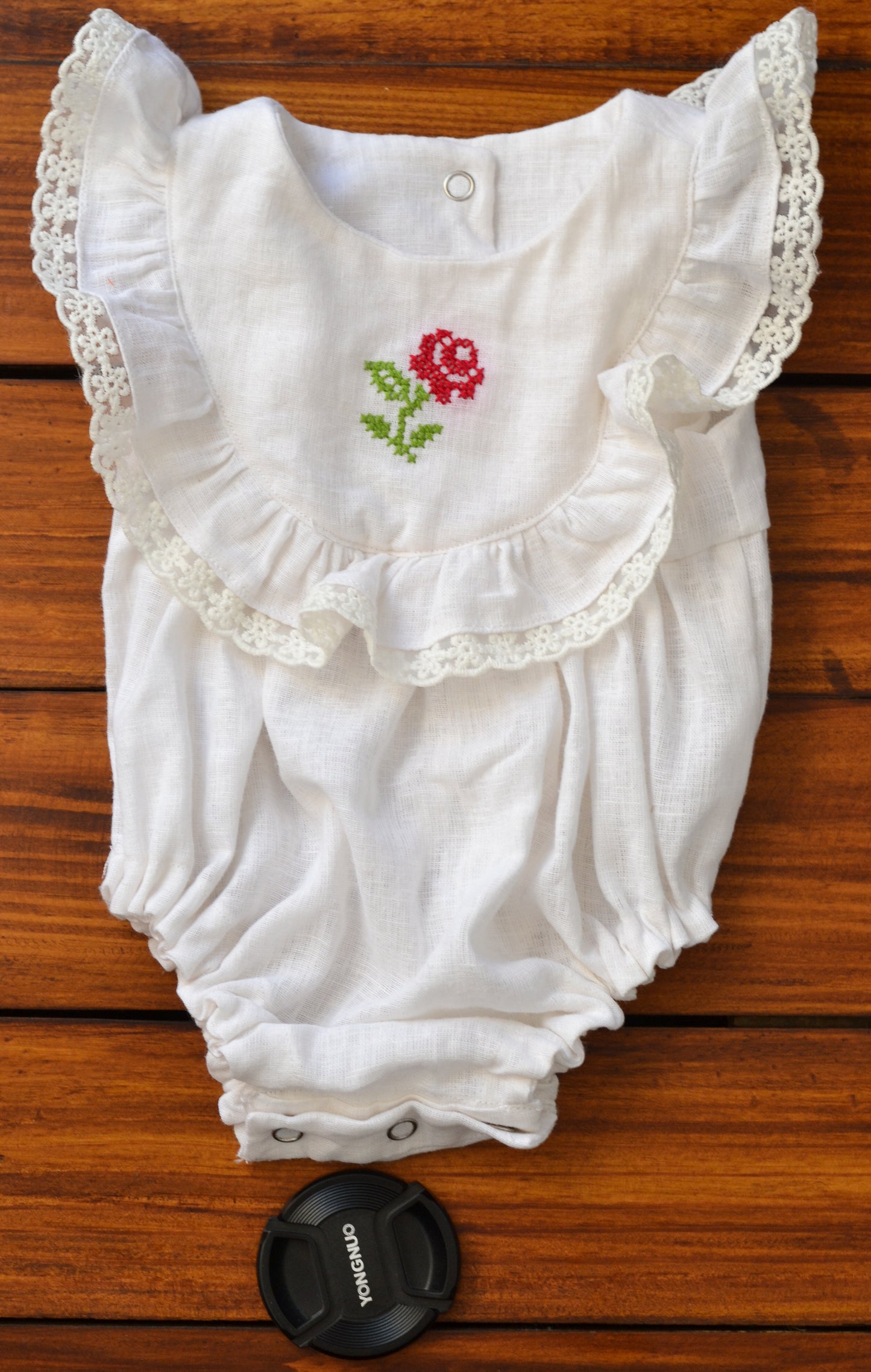 Ivory Romper with Cross Stitch Embroidery on Yoke