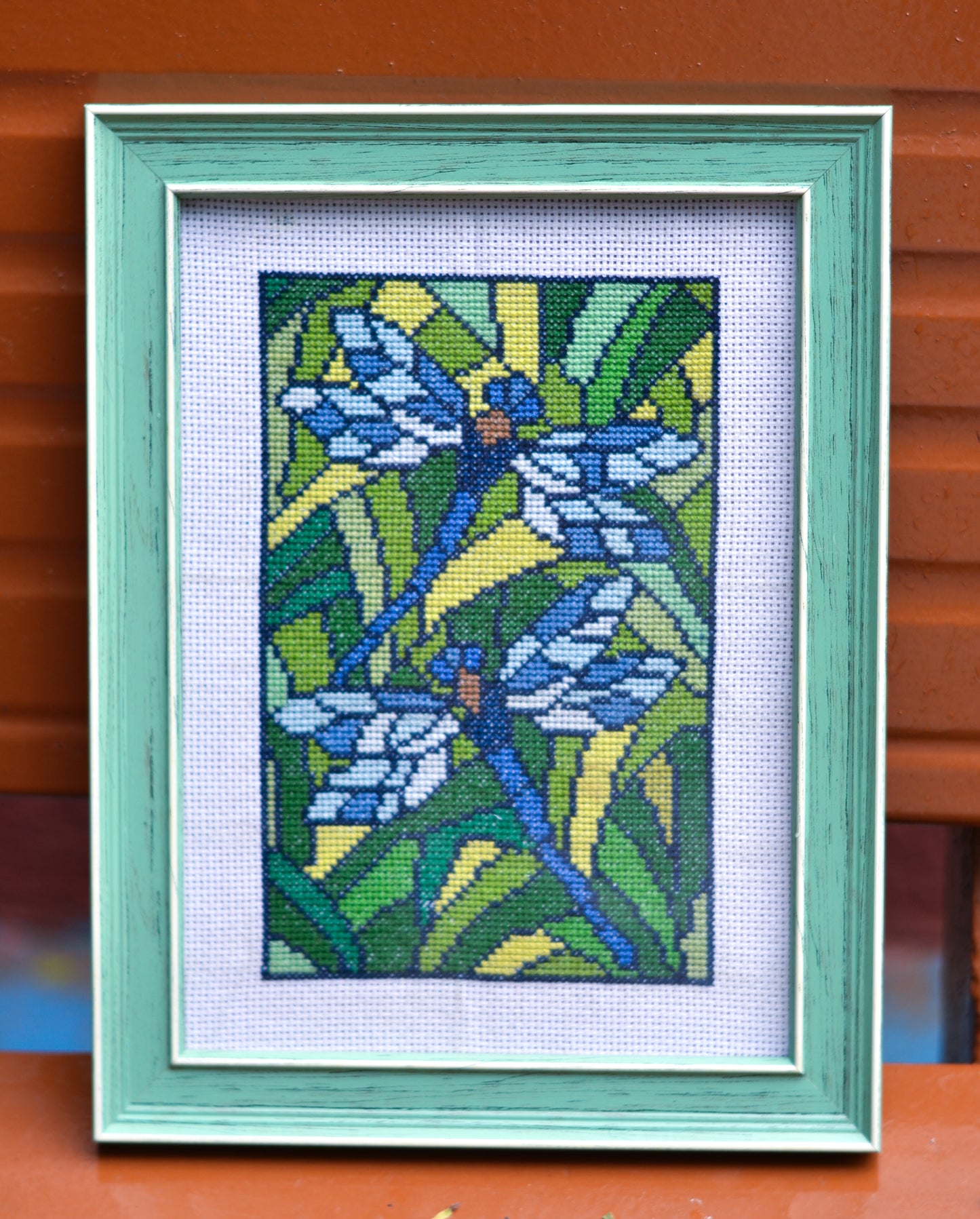 Dragon Flies Cross Stitch Work in Frame