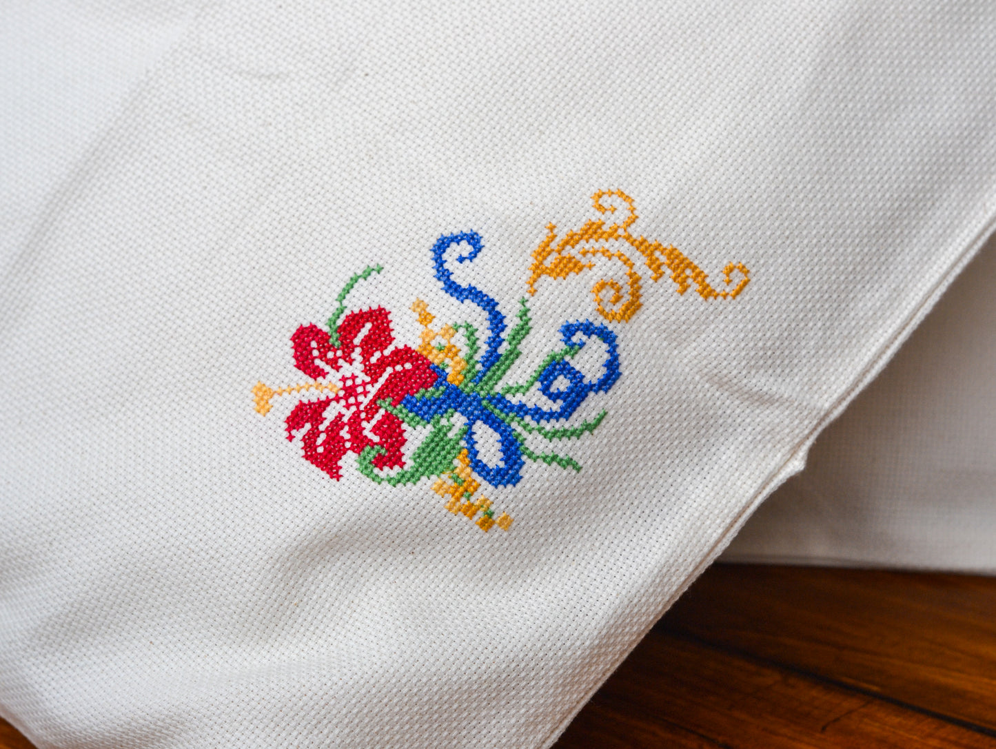 Cross Stitched Cushion Cover Set - Christmas Florals