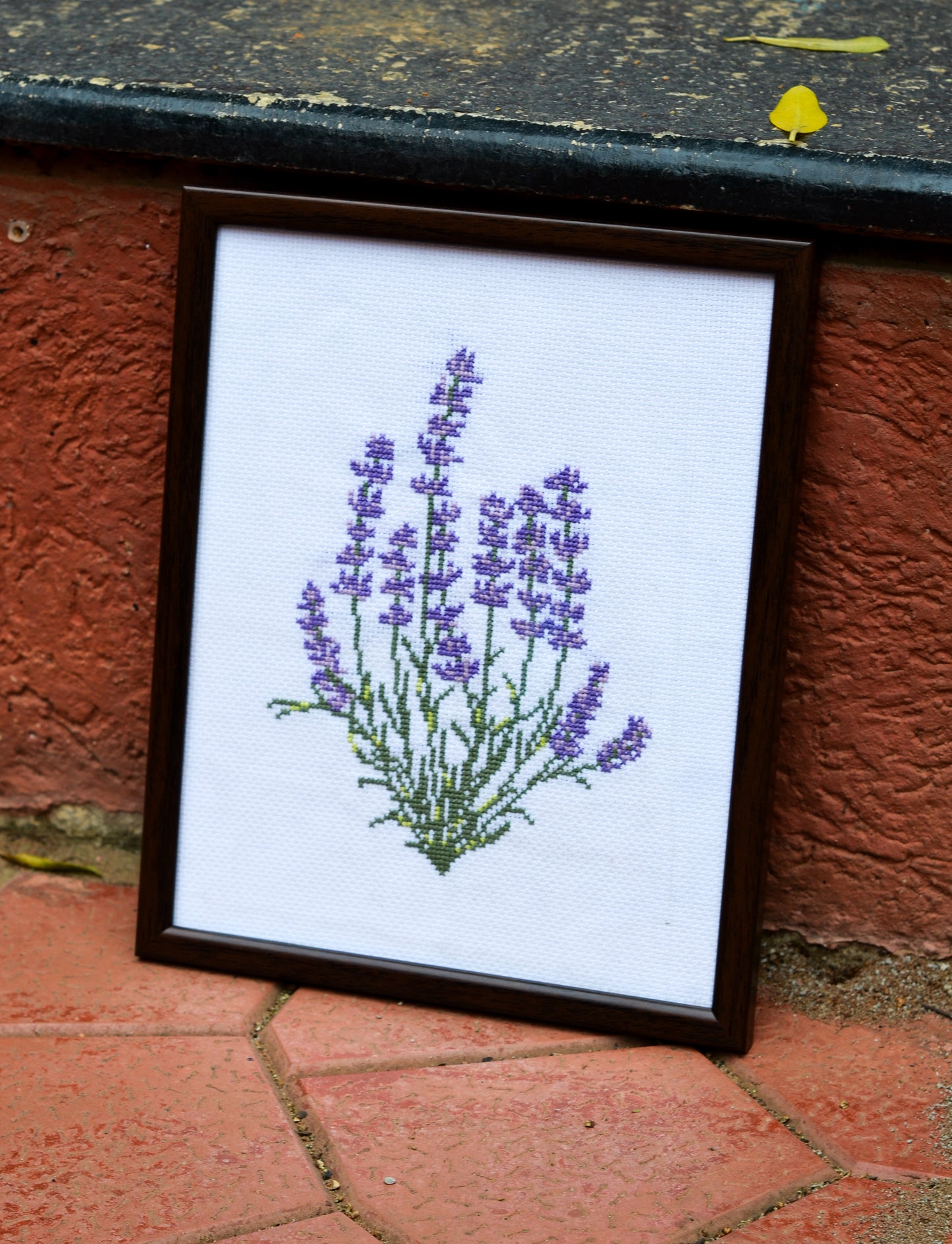 Lavender Cross Stitch in Frame